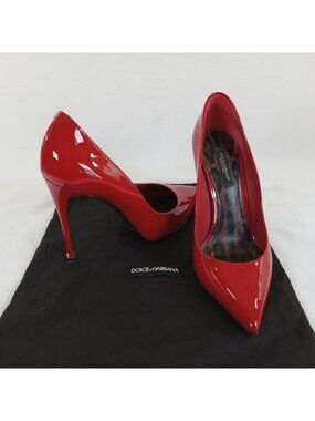 Dolce & Gabbana Red Patent Leather Stiletto Pumps Heels EU 36 US 6 Leopard